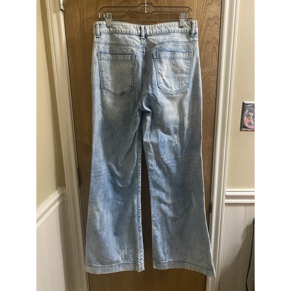 Uniq By Litz Distressed 90s Wide Leg jeans Mid-Rise Light Acid-Wash Blue Sz 28/7 - Picture 8 of 14